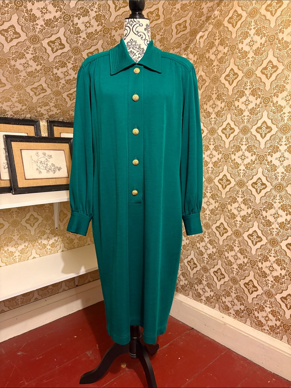 Vintage Rouie Emerald Green Pure Virgin Wool House Dress